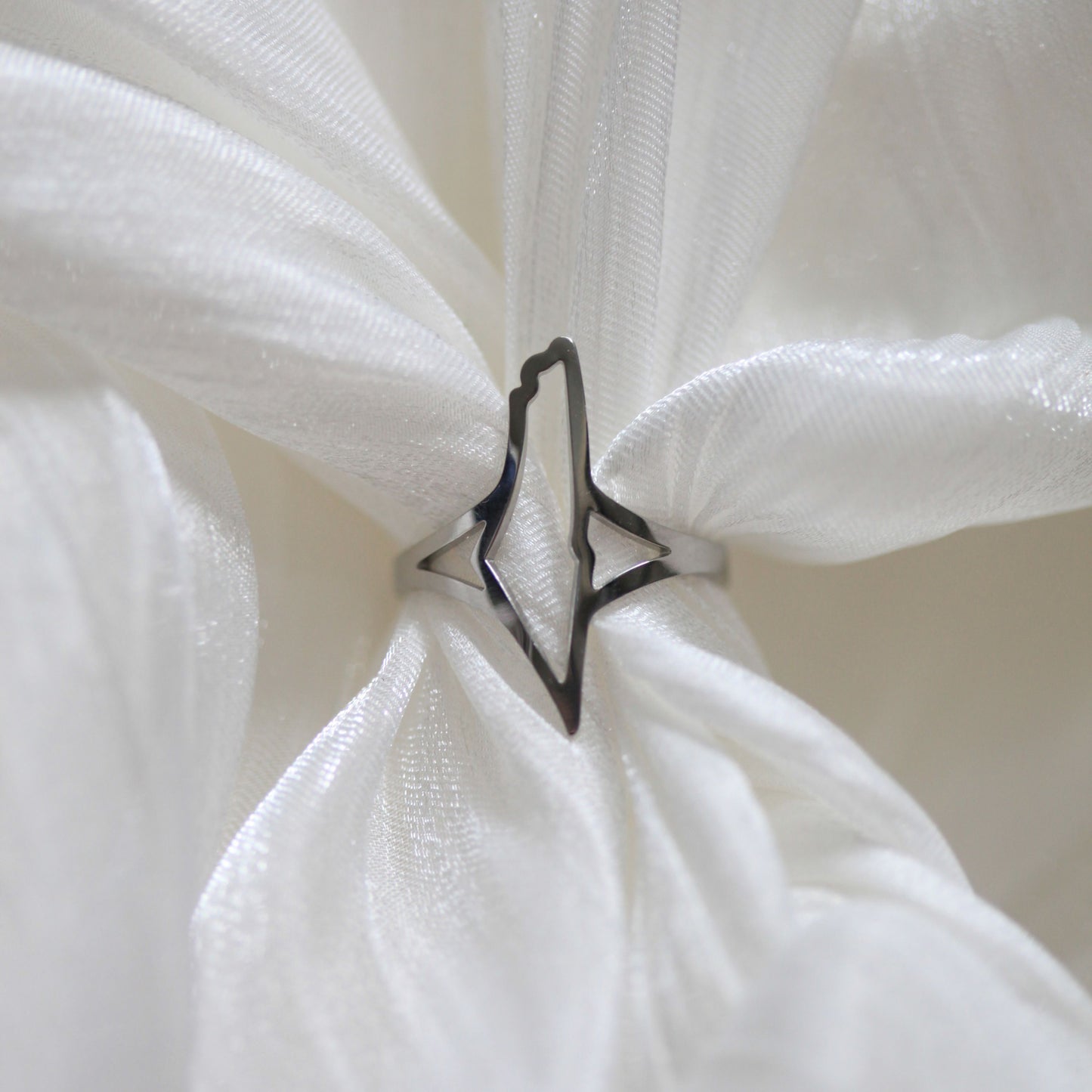 Falasteen map ring in silver on a white background.