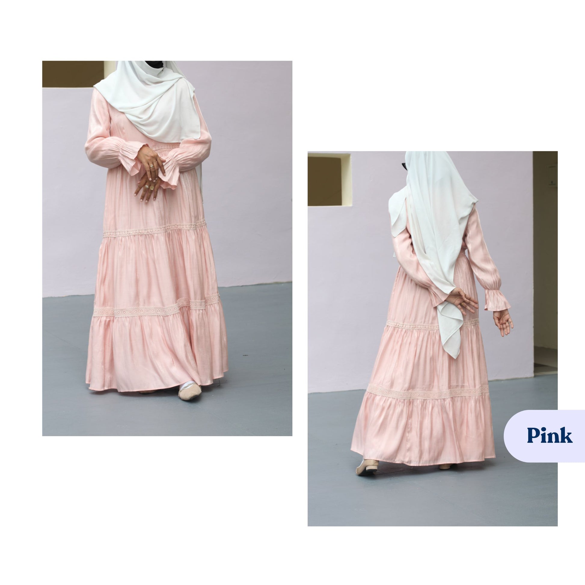 Elegant tiered long dress with flared sleeves romantic modest fashion dress for wedding and events
Full length Bella dress soft flowing fabric pastel modest dress with feminine silhouette and lining