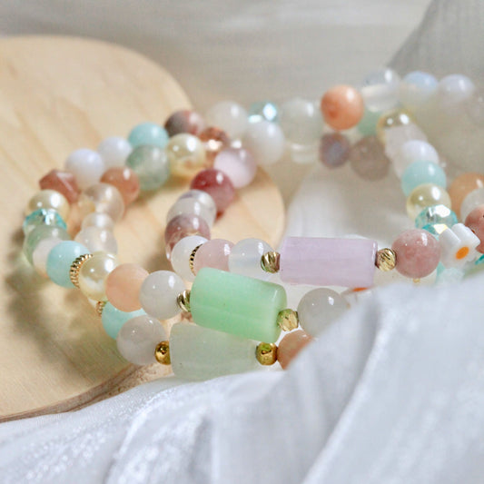 Dreamtide bracelet by Dreamers’ Side with pastel natural stones, soft beads, and elegant minimalist design for everyday modest jewellery styling