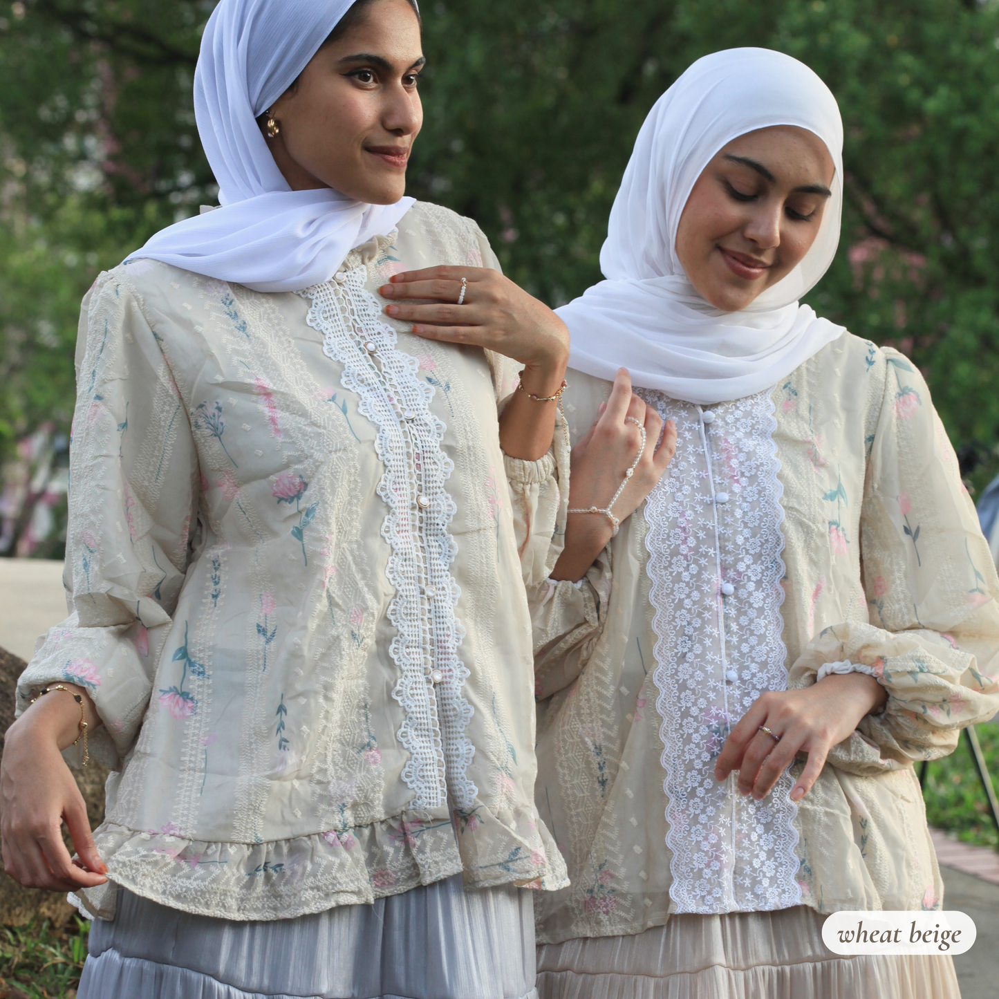 Rosemary Verse blouse styled with modest hijabi outfit, featuring elegant feminine silhouette suitable for everyday wear, reflection, and graceful modest fashion looks