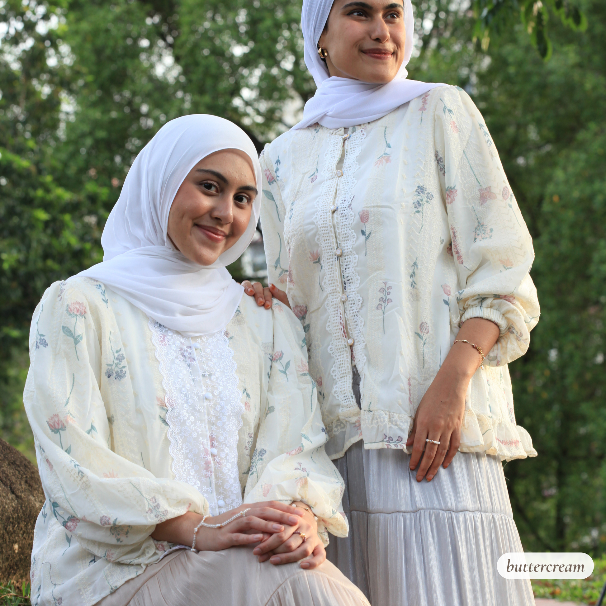 Rosemary Verse blouse by Dreamers’ Side – modest hijabi floral blouse with lace details, soft feminine silhouette, and elegant vintage-inspired design for modest fashion wear