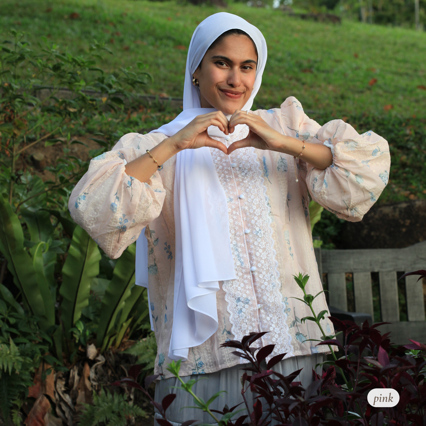 Rosemary Verse blouse by Dreamers’ Side – modest hijabi floral blouse with lace details, soft feminine silhouette, and elegant vintage-inspired design for modest fashion wear