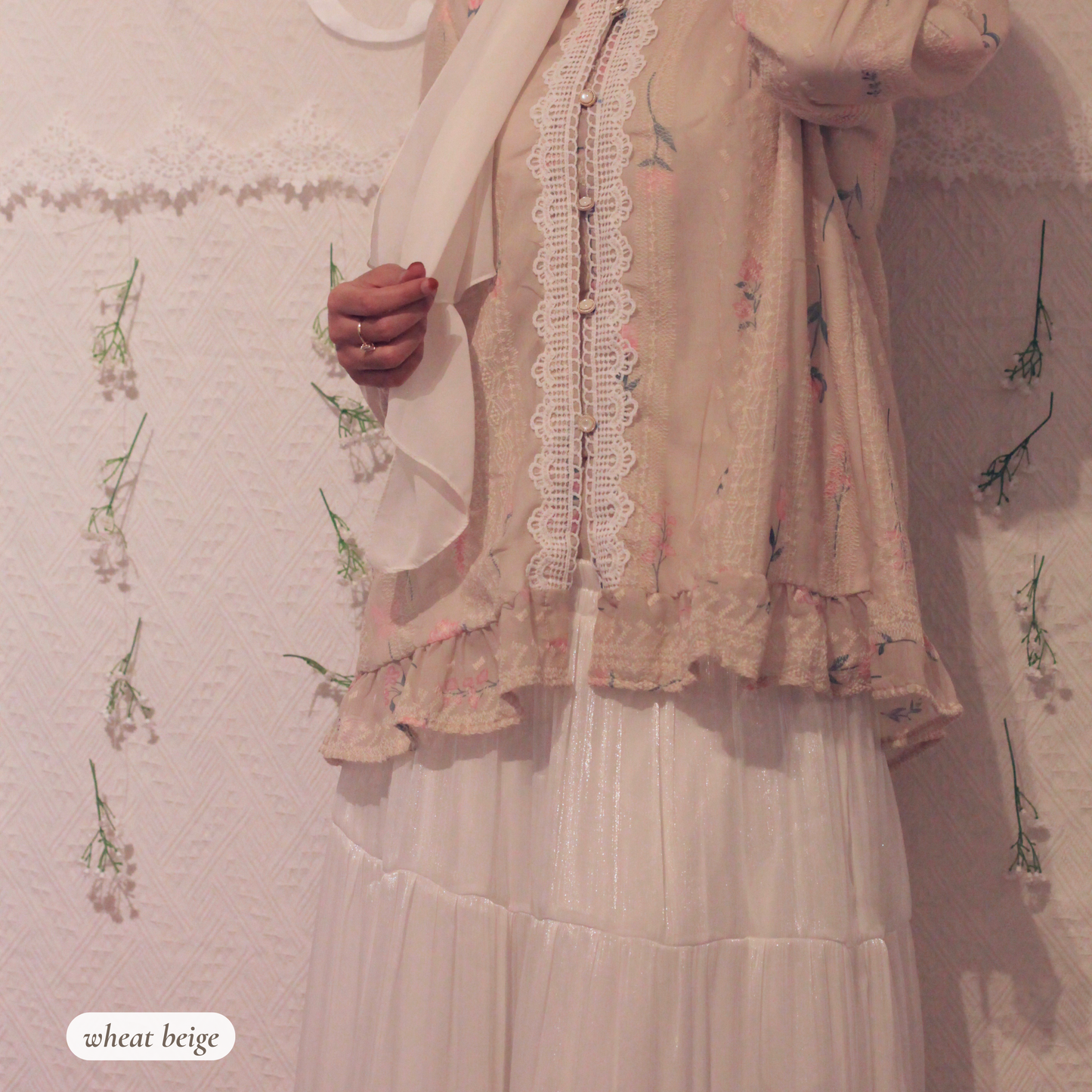 Rosemary Verse blouse styled with modest hijabi outfit, featuring elegant feminine silhouette suitable for everyday wear, reflection, and graceful modest fashion looks