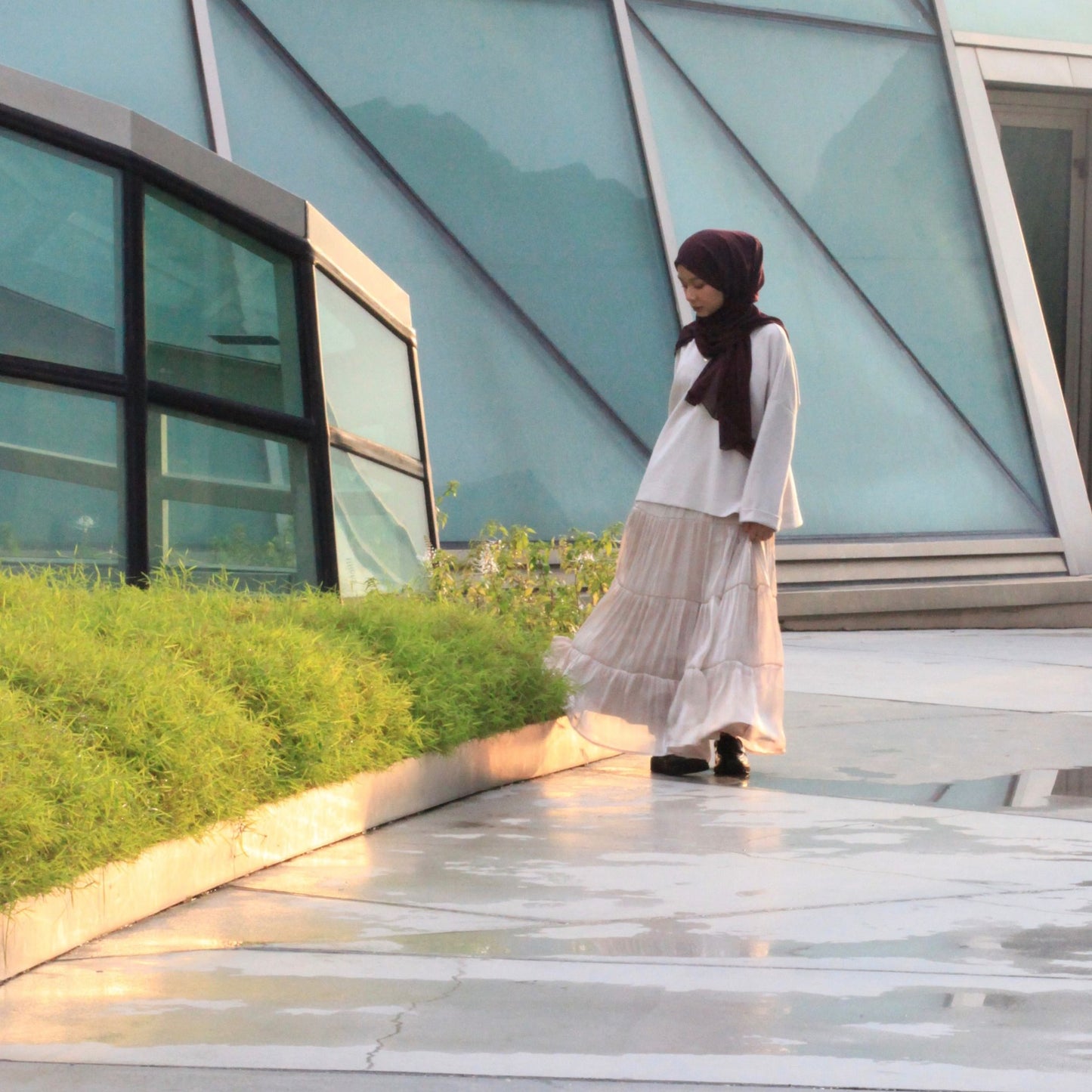 Scintilla Skirt– modest flowy hijabi skirt with shimmer fabric and embroidery detail